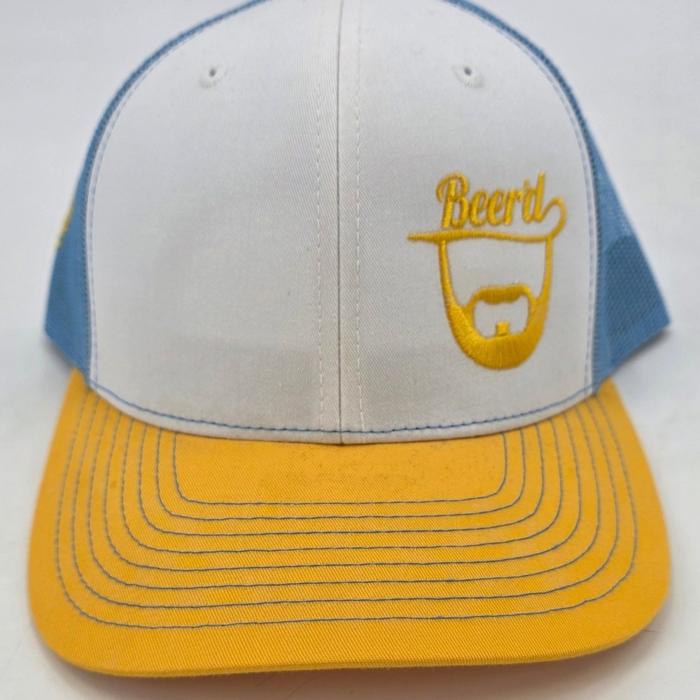 RICHARDSON BEER'D BREWING TRUCKER HAT YELLOW BLUE WHITE SNAPBACK‎ BREWERY CT EUC